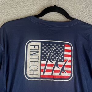 FinTech Fishing Shirt Mens XL Blue Long Sleeve USA Flag Coastal Performance